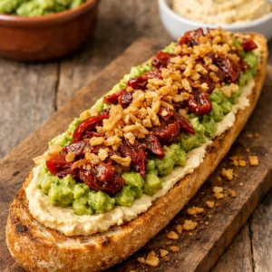 HUMMUS, GUACAMOLES, TOMATE SECO, CEBOLLA CRUJIENTE